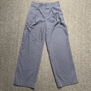 VINCE Linen Blend Wide Leg Pleated Pull On Trouser Pants Womens XS Blue Pockets